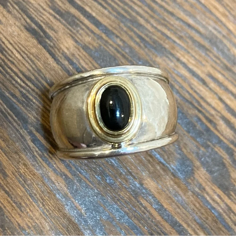 James Avery Retired Black Onyx Sterling 14k Gold Christina Ring Wide Size 5.25 - Picture 4 of 7